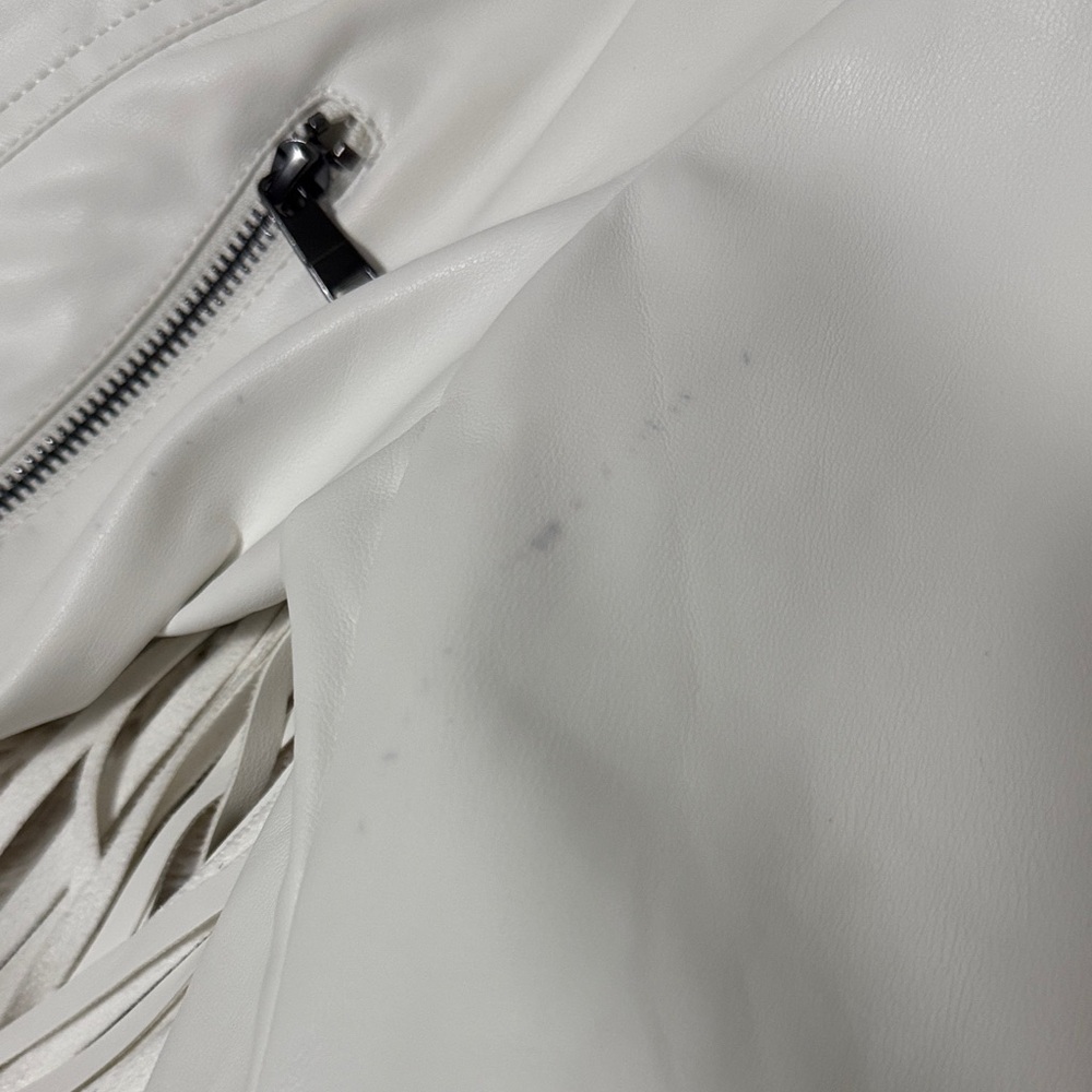 Faux Leather Fringe White Moto Jacket - M - Picture 11 of 16